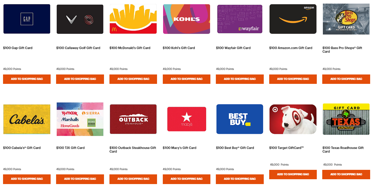Redeeming IHG points for gift cards