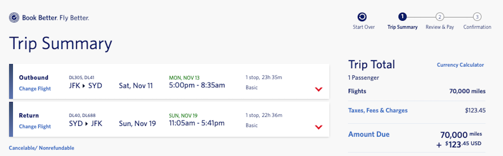 delta booking screenshot