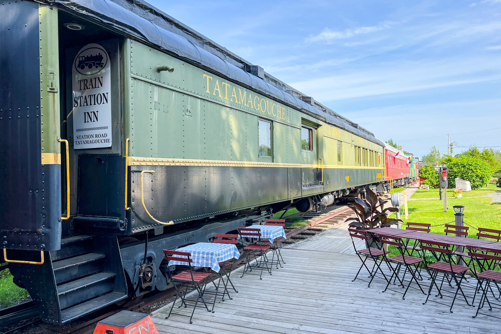 Outside seating at Dining Car at Train Station Inn