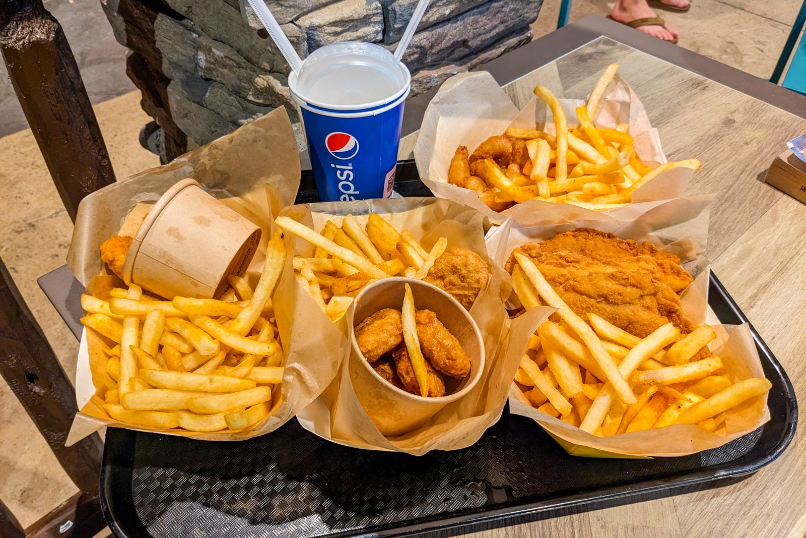 French fries and fried chicken lunch at Great Wolf Lodge Maryland.