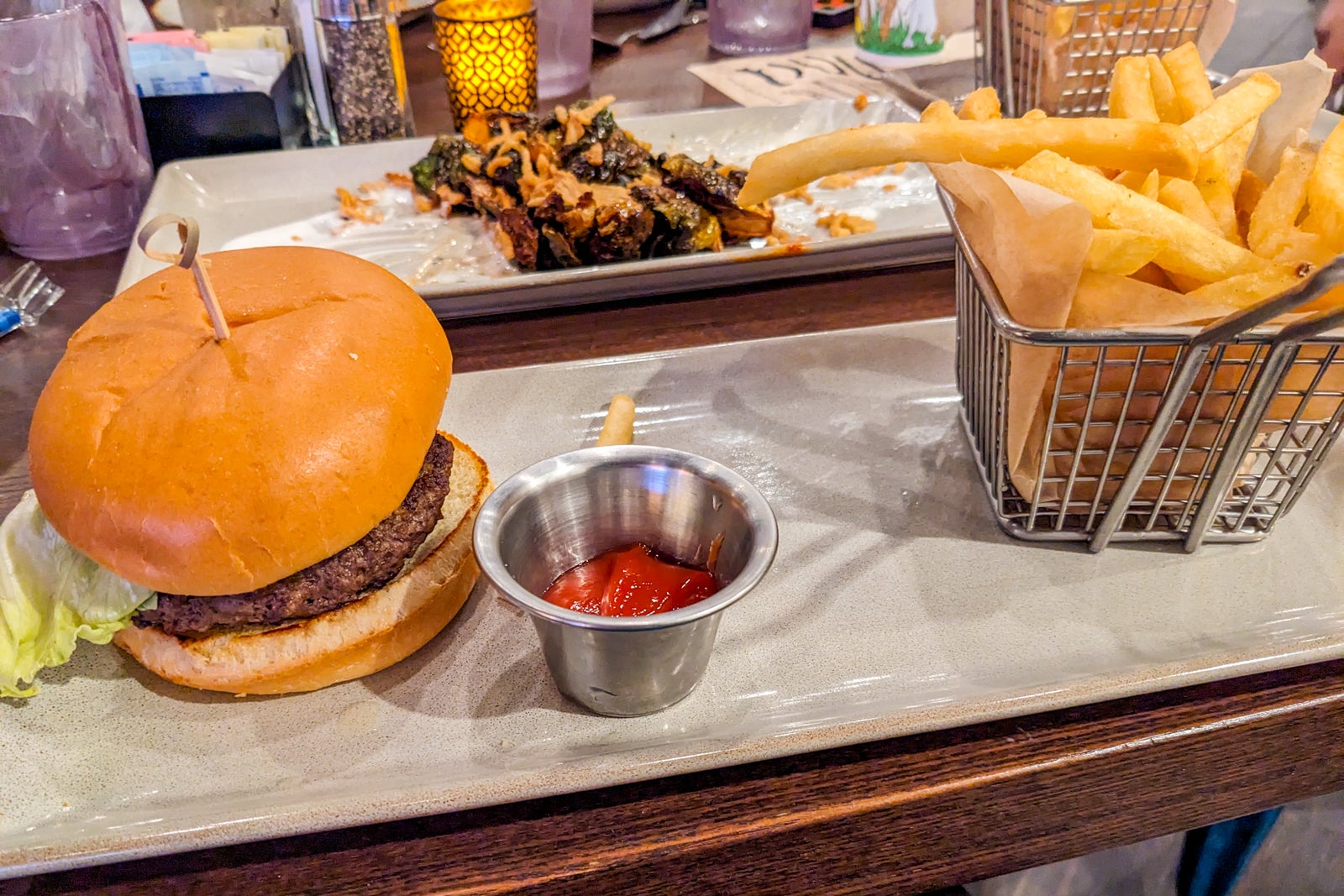 Burger, fries and kale starter at Great Wolf Lodge Maryland