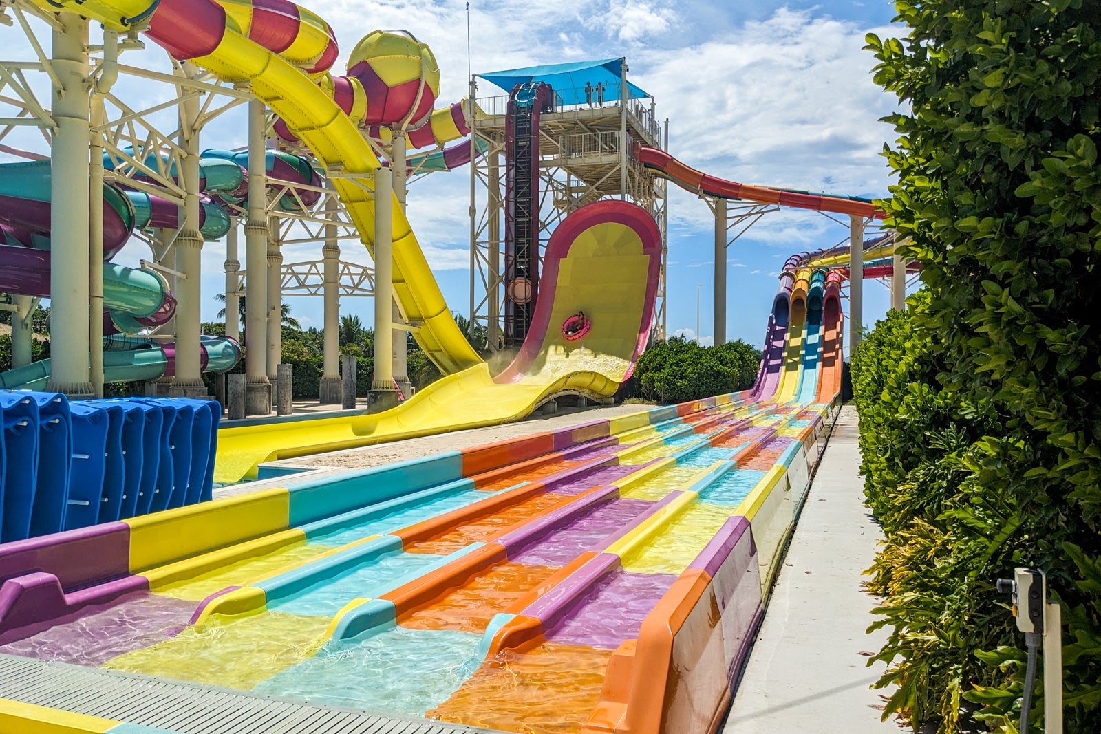 Colorful waterslides on Royal Caribbean's private island.