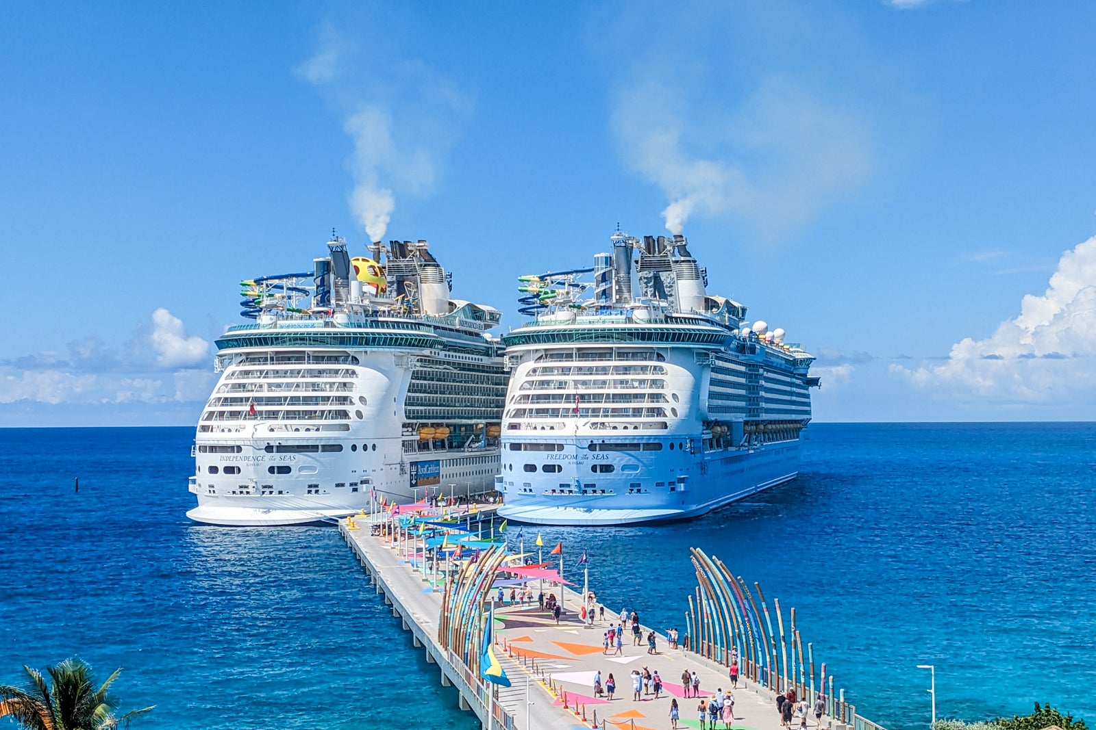 Independence and Freedom of the Seas docked at CocoCay.