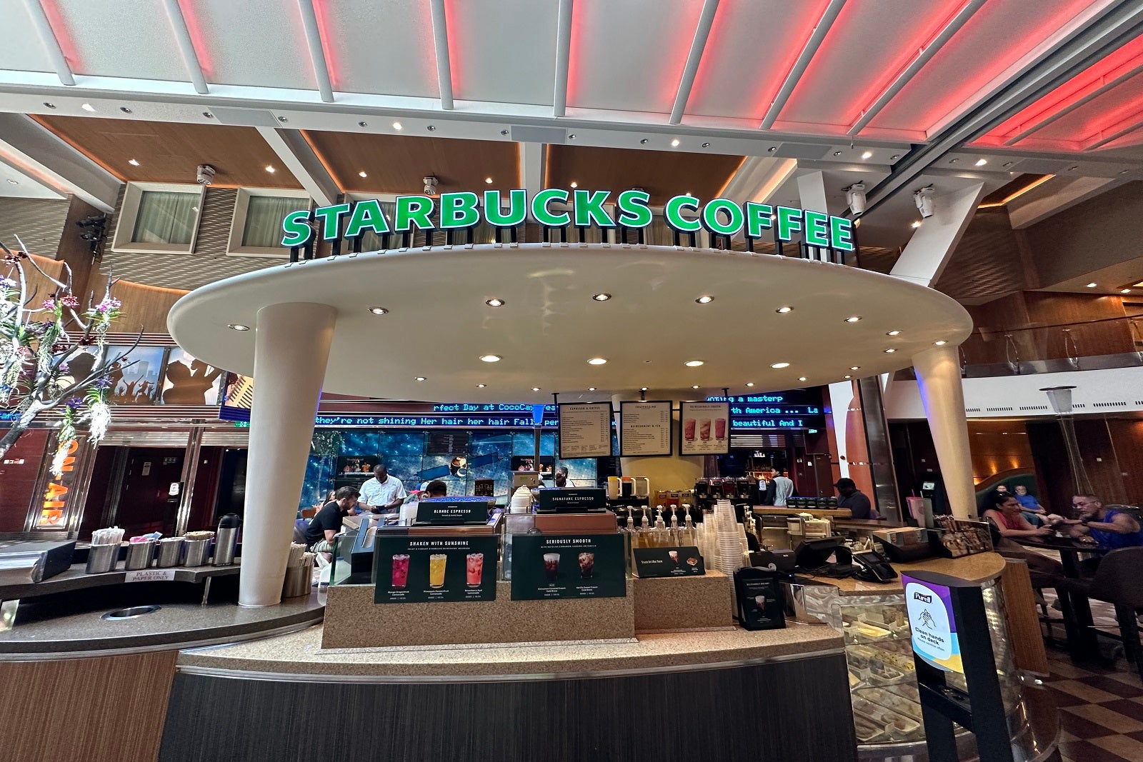 A Starbucks kiosk on a cruise ship