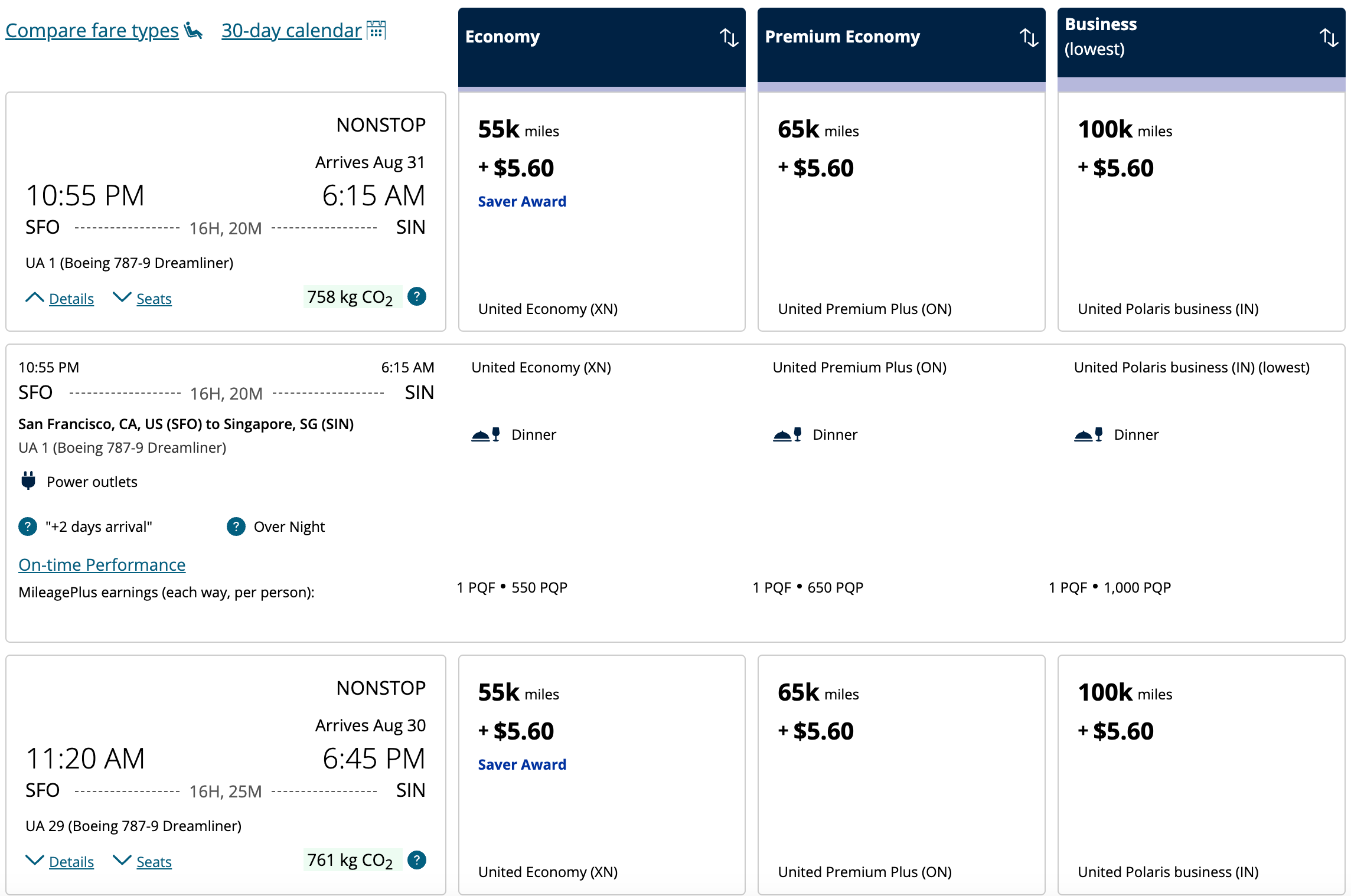 Booking a flight from SFO to SIN on miles