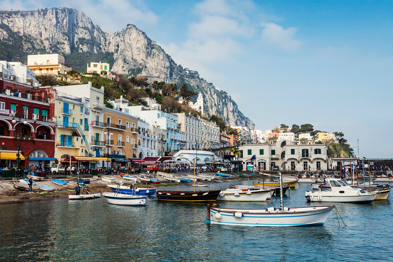 Mountains and harbor of Capri, Italy