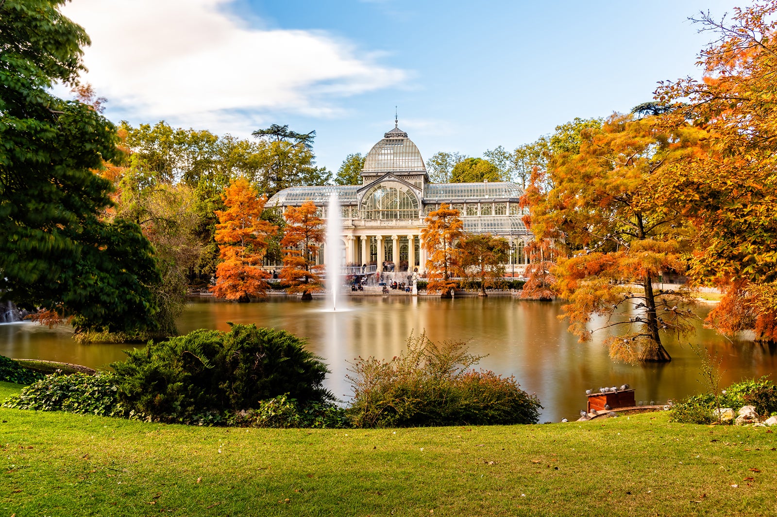 The fall colors of Retiro Park in Madrid, Spain