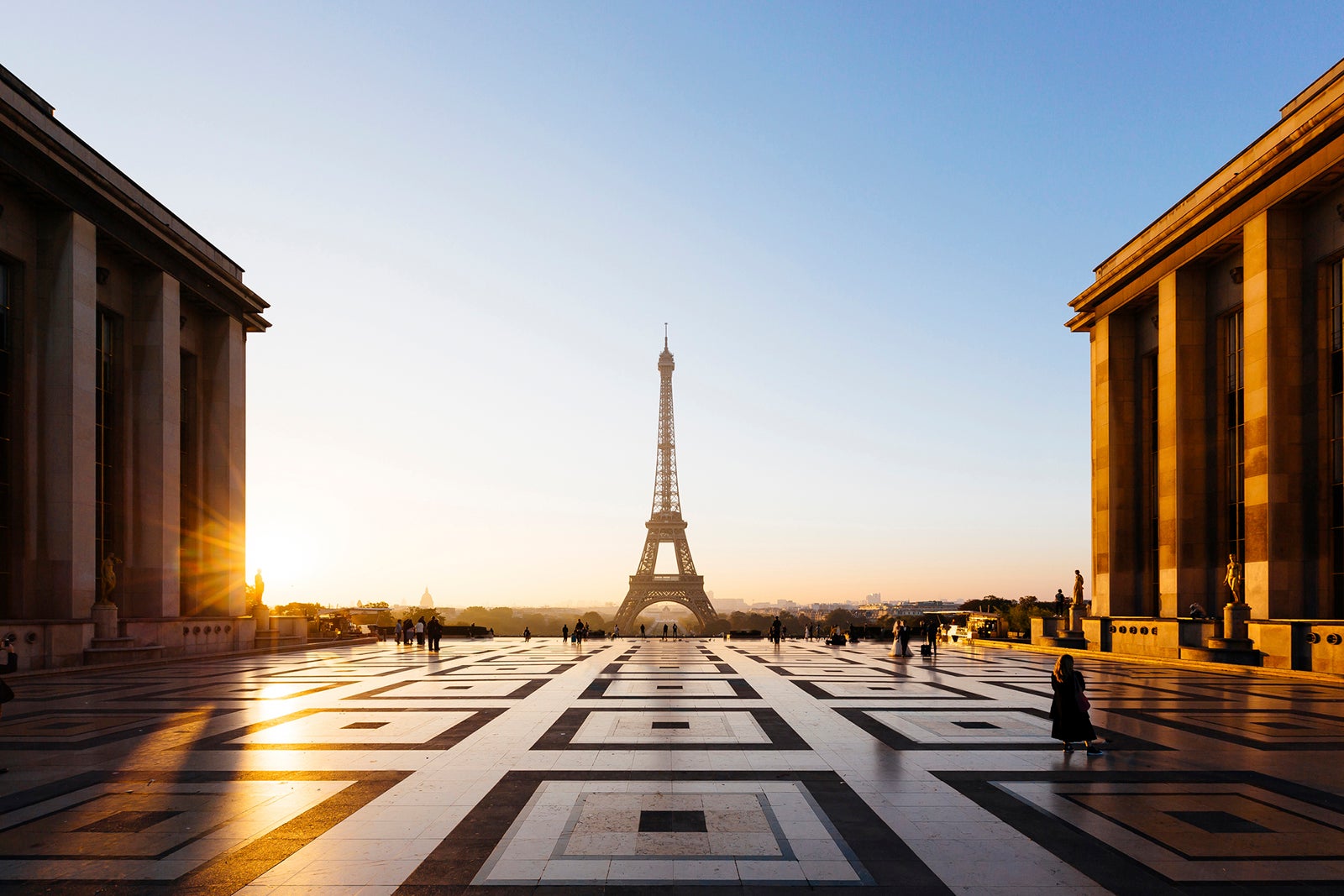 Eiffel Tower and Trocadero square during sunrise, Paris, France