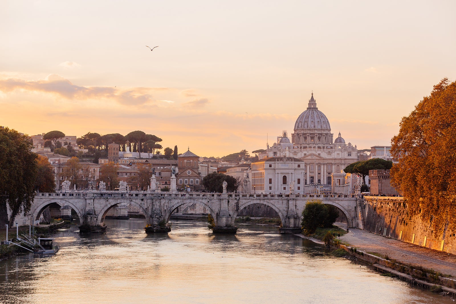 Rome skyline with Tiber river at sunset, Rome, Italy