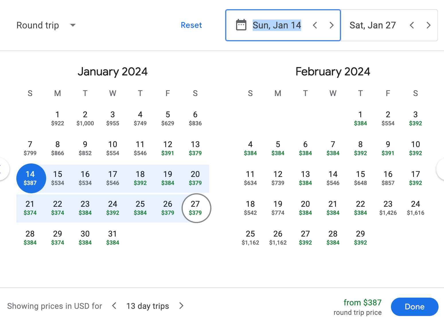 google flights calendar