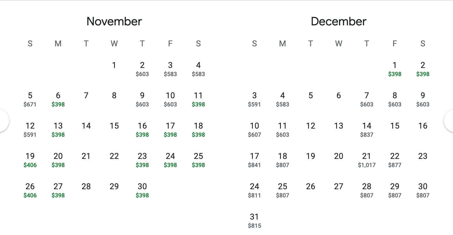 calendar google flights