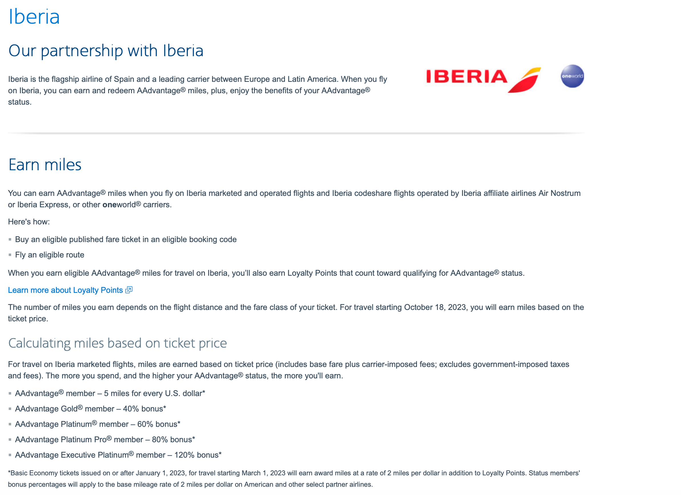 AA.COM Iberia earning information. 