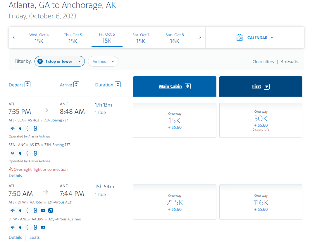 Booking award flights through American AAdvantage