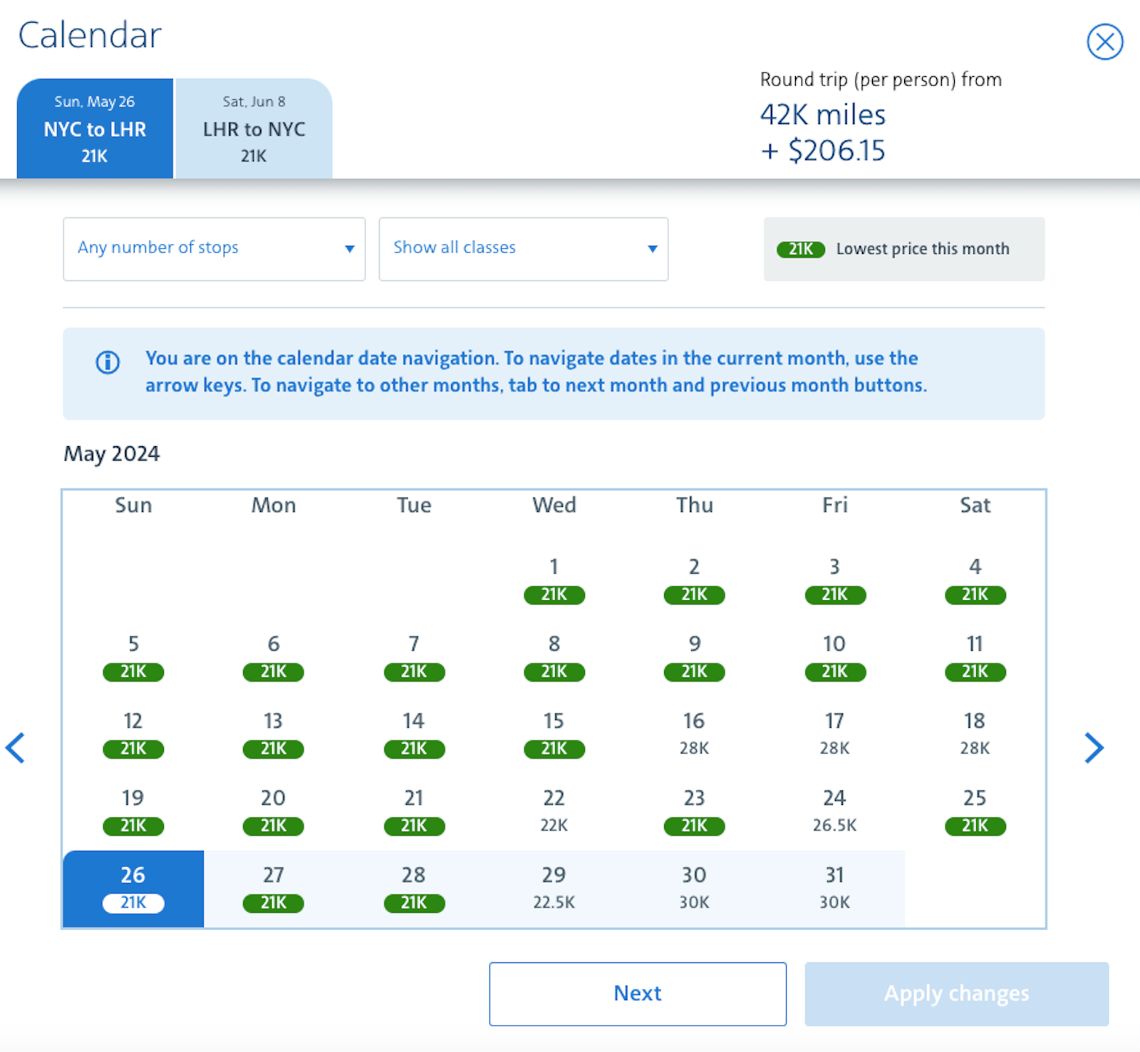 aa award booking calendar