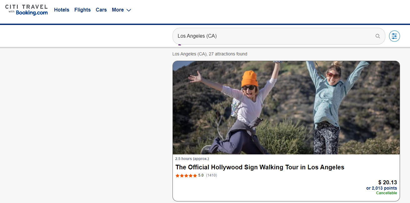 Booking attractions through the Citi Travel portal