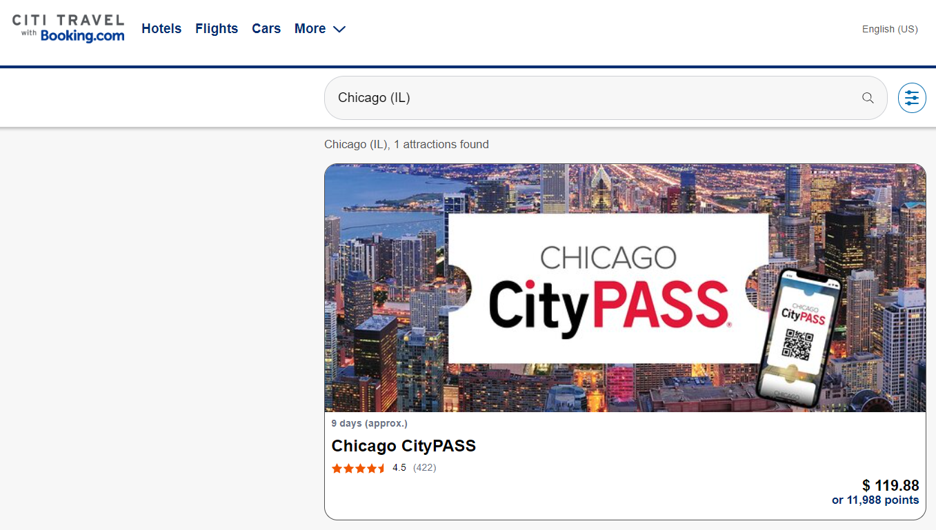 Booking attractions through the Citi Travel portal