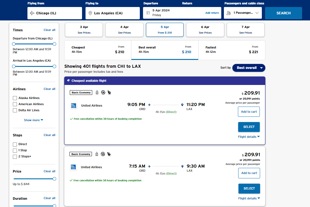 Booking a flight through the Citi Travel portal