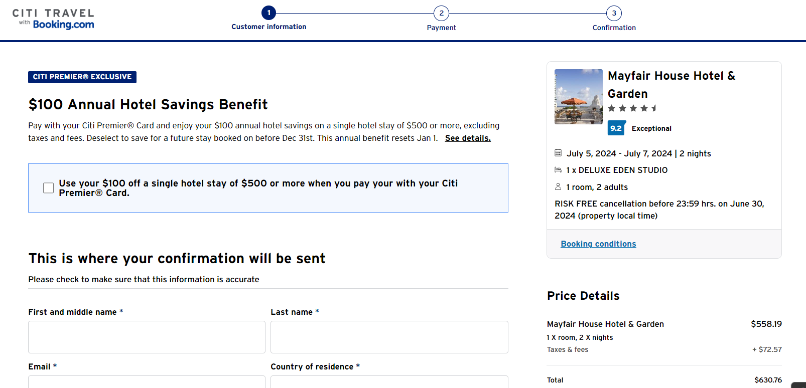 Booking a hotel through the Citi Travel portal