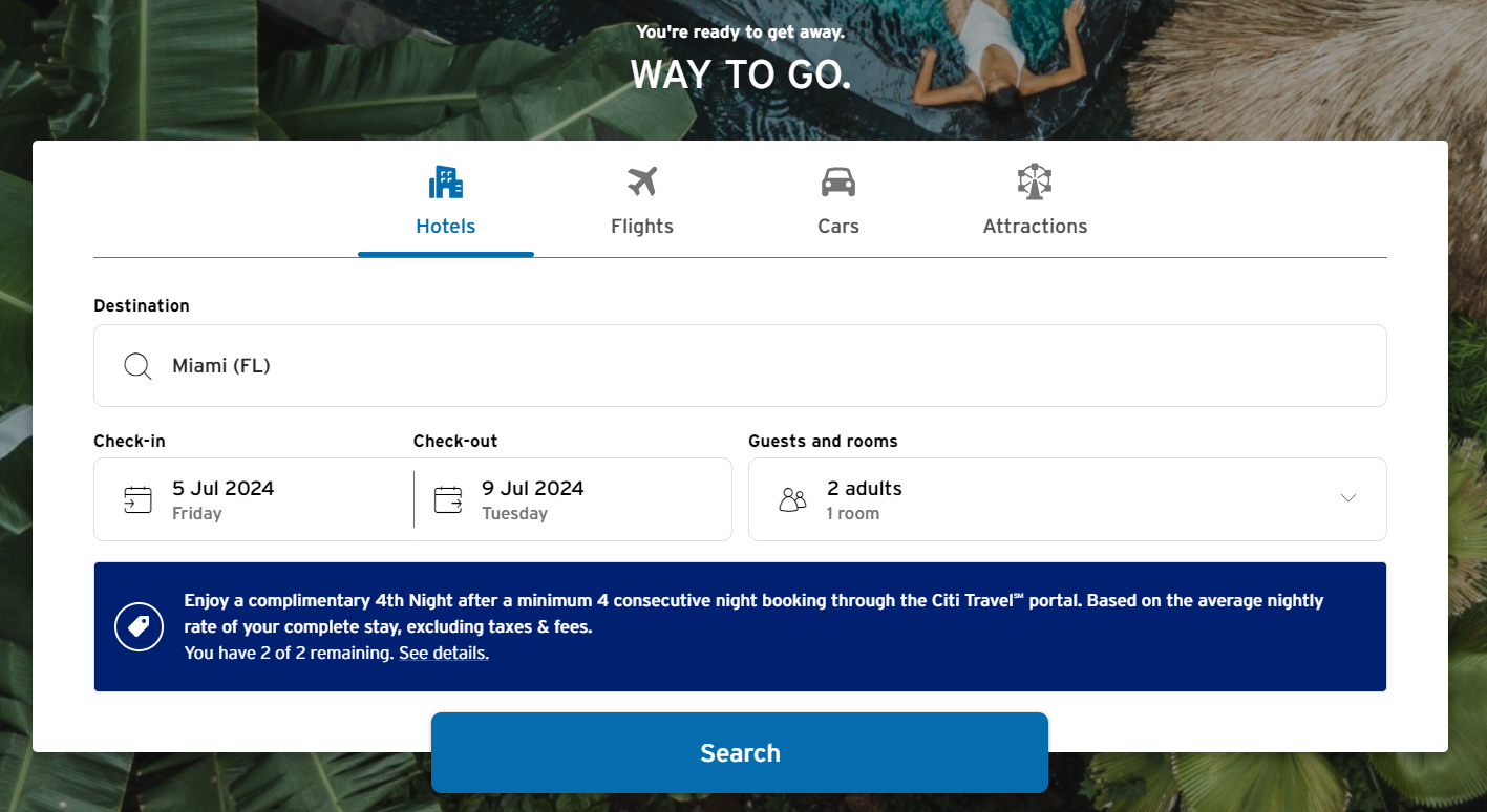 Booking a hotel through the Citi Travel portal