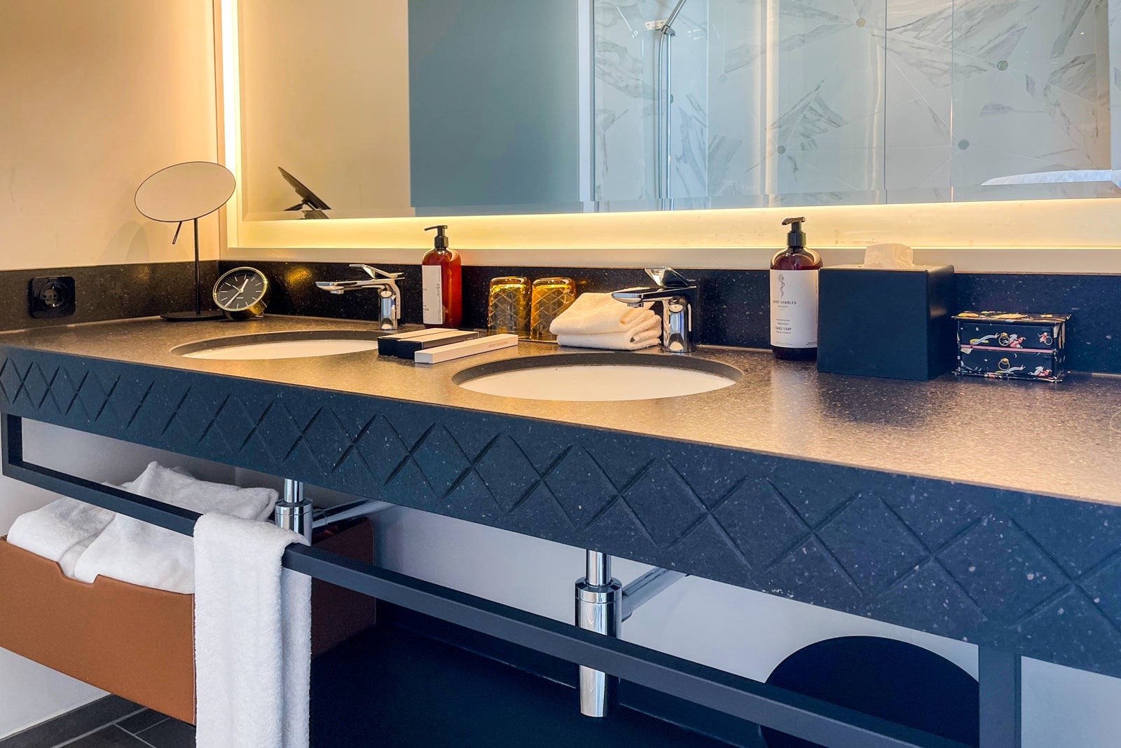 Dual vanity in Andaz Vienna Executive Suite master bath