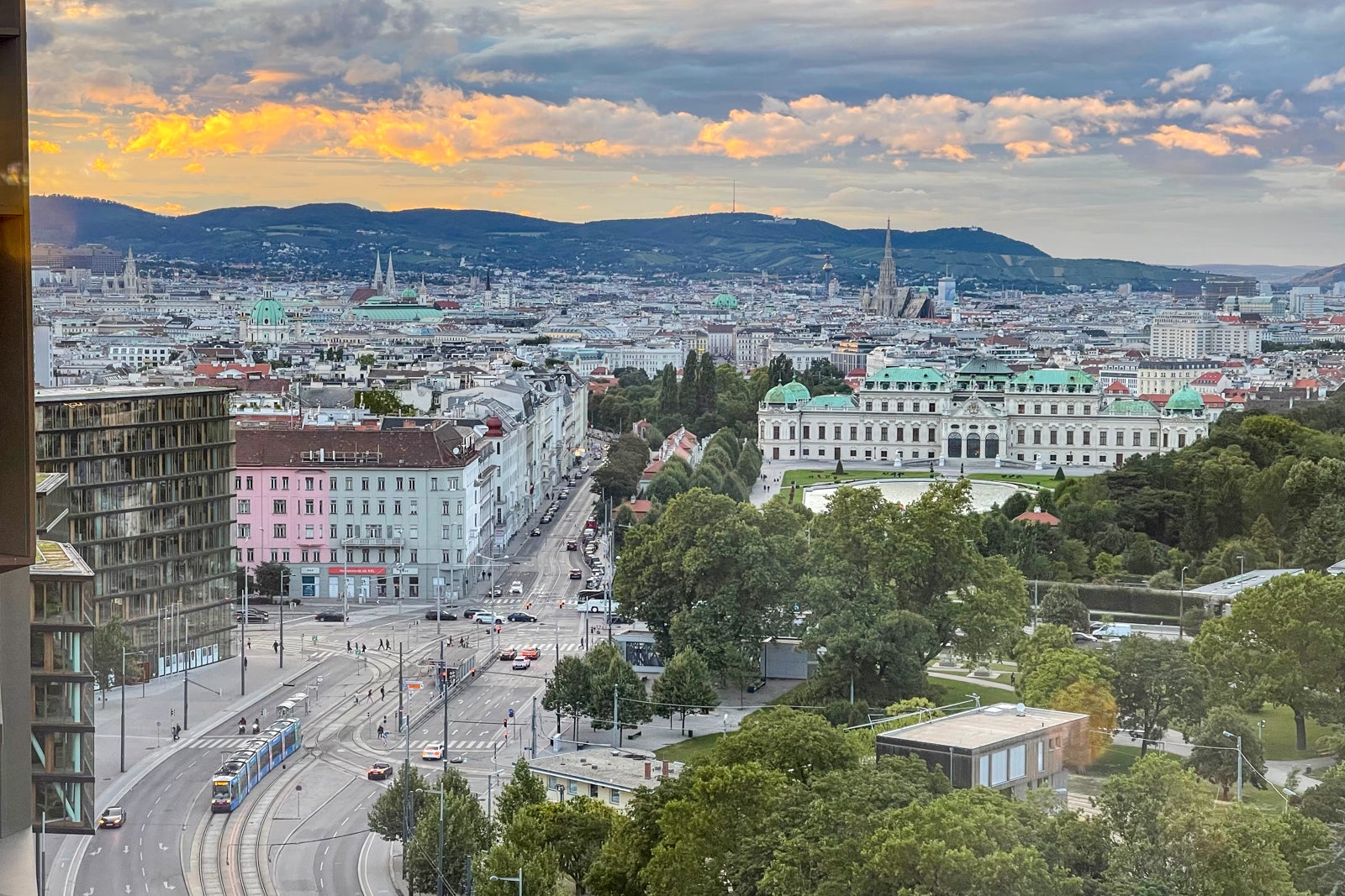 View of Belvedere Castle, the city and mountains from the Andaz Vienna's 14th floor executive suite