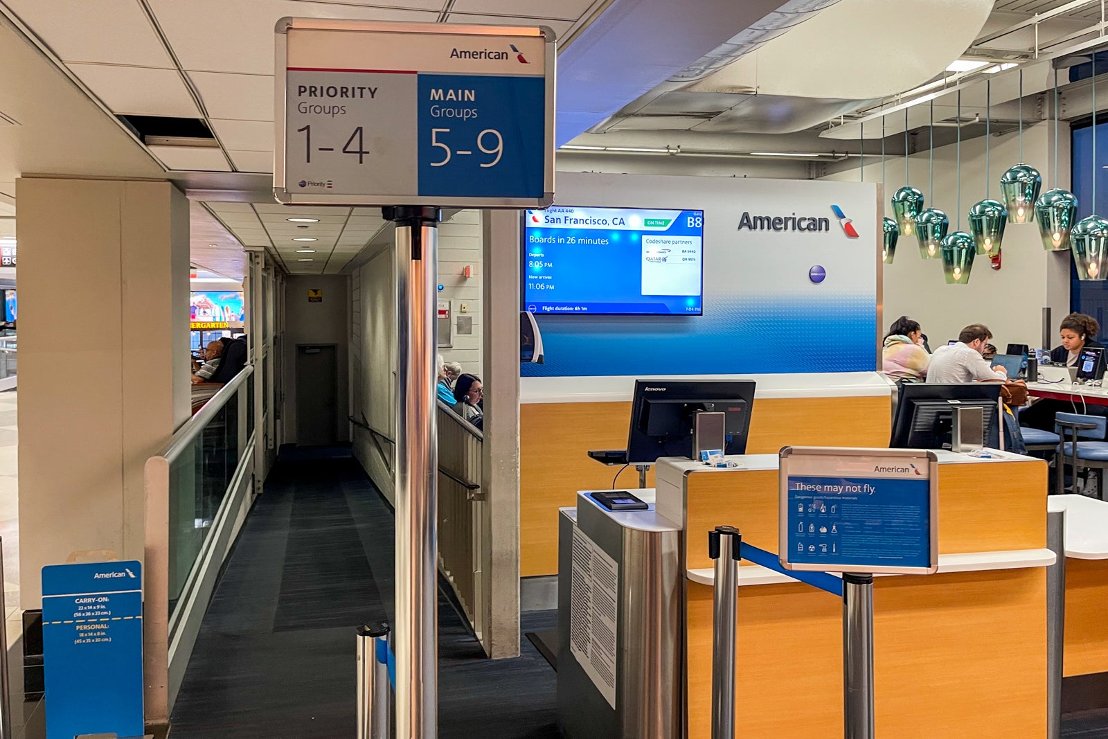 The boarding area of an American Airlines flight