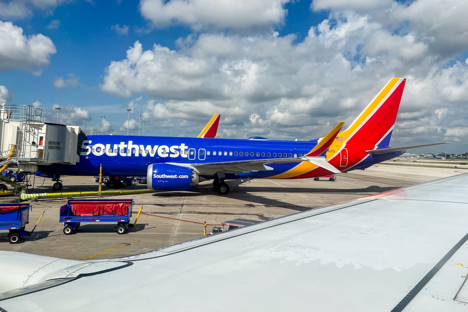 Southwest plane at gate viewed from window of other plane