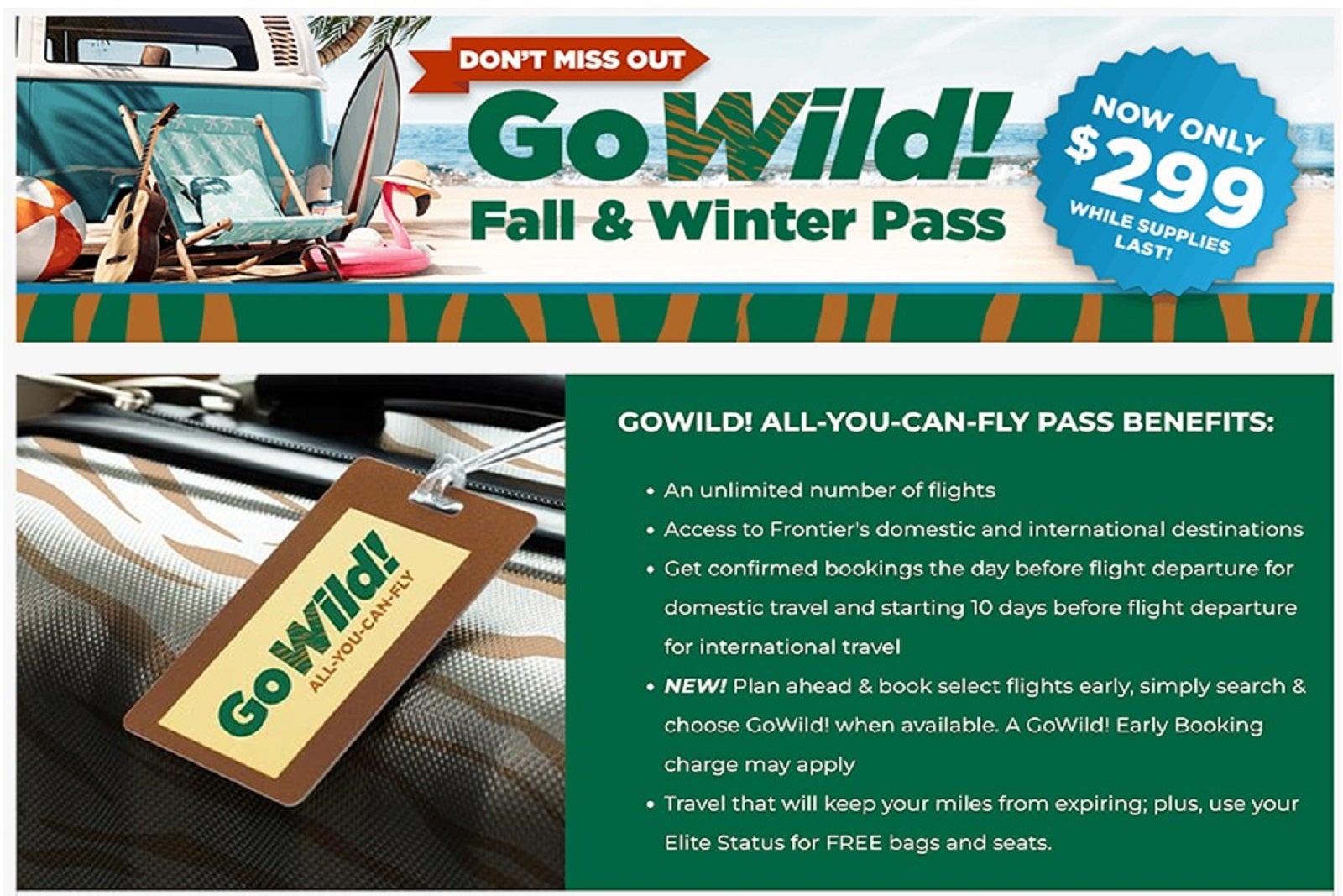An ad attempting to convince applicants to purchase a GoWild! Pass during the application process