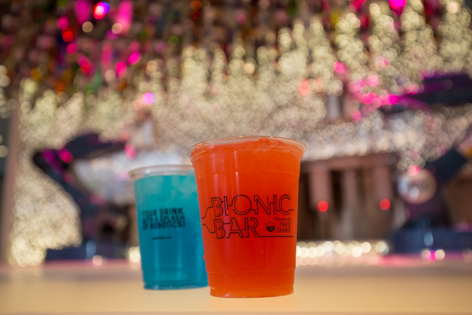Drinks made by the Bionic Bar's robot bartenders on Harmony of the Seas