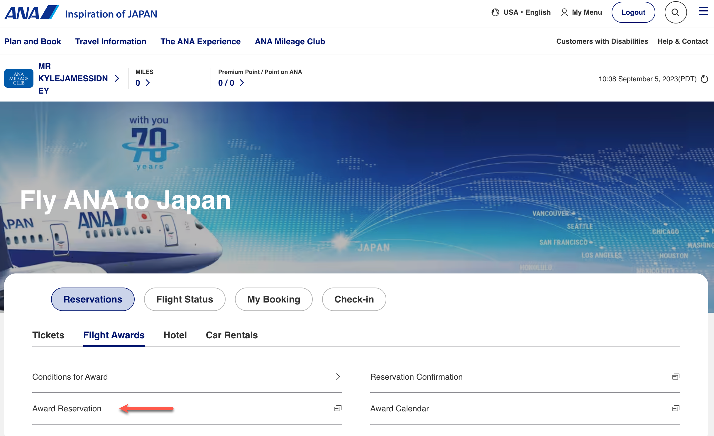 Booking an ANA award reservation