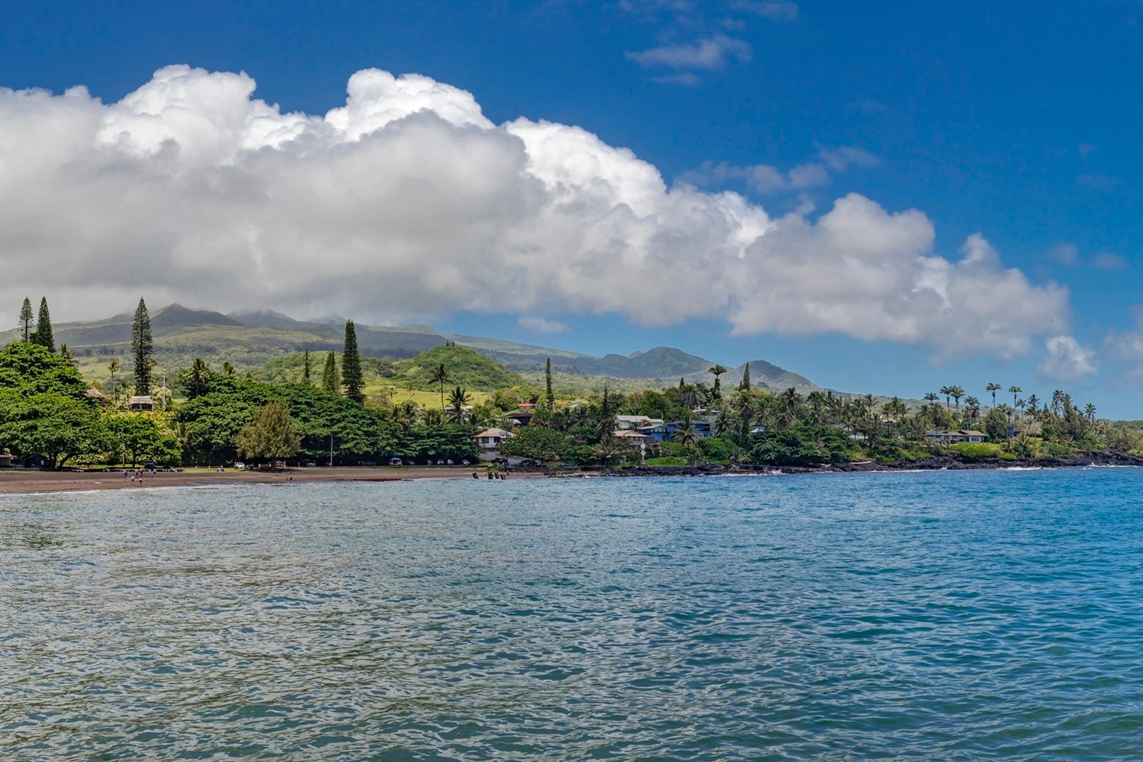 Hana Bay and hills of the township of Hana, Maui. 