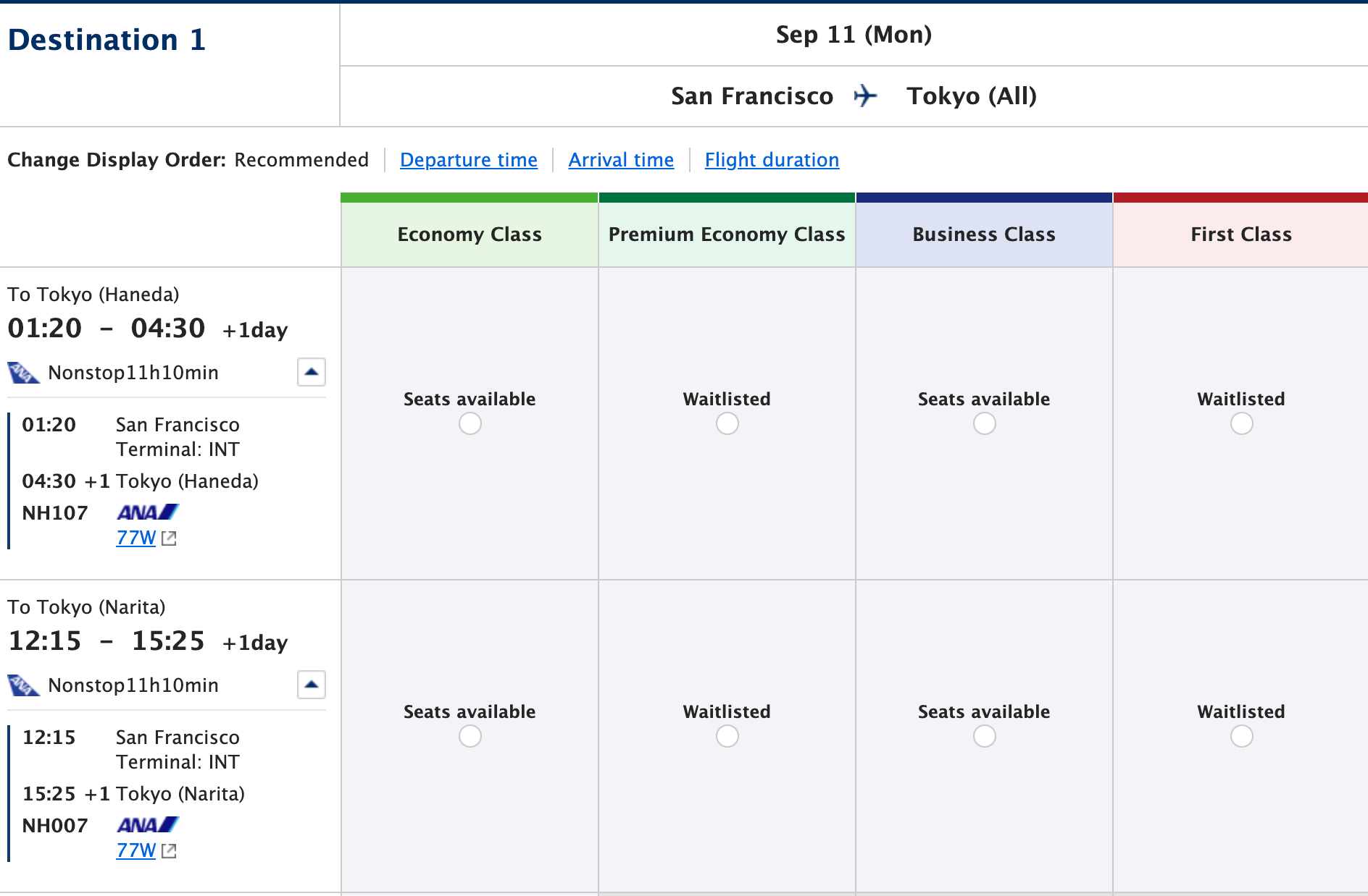 SFO to Tokyo on ANA