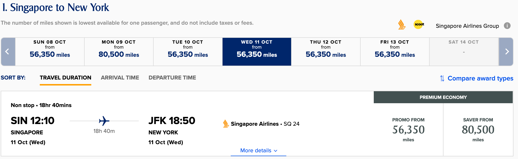 SIN to JFK premium economy