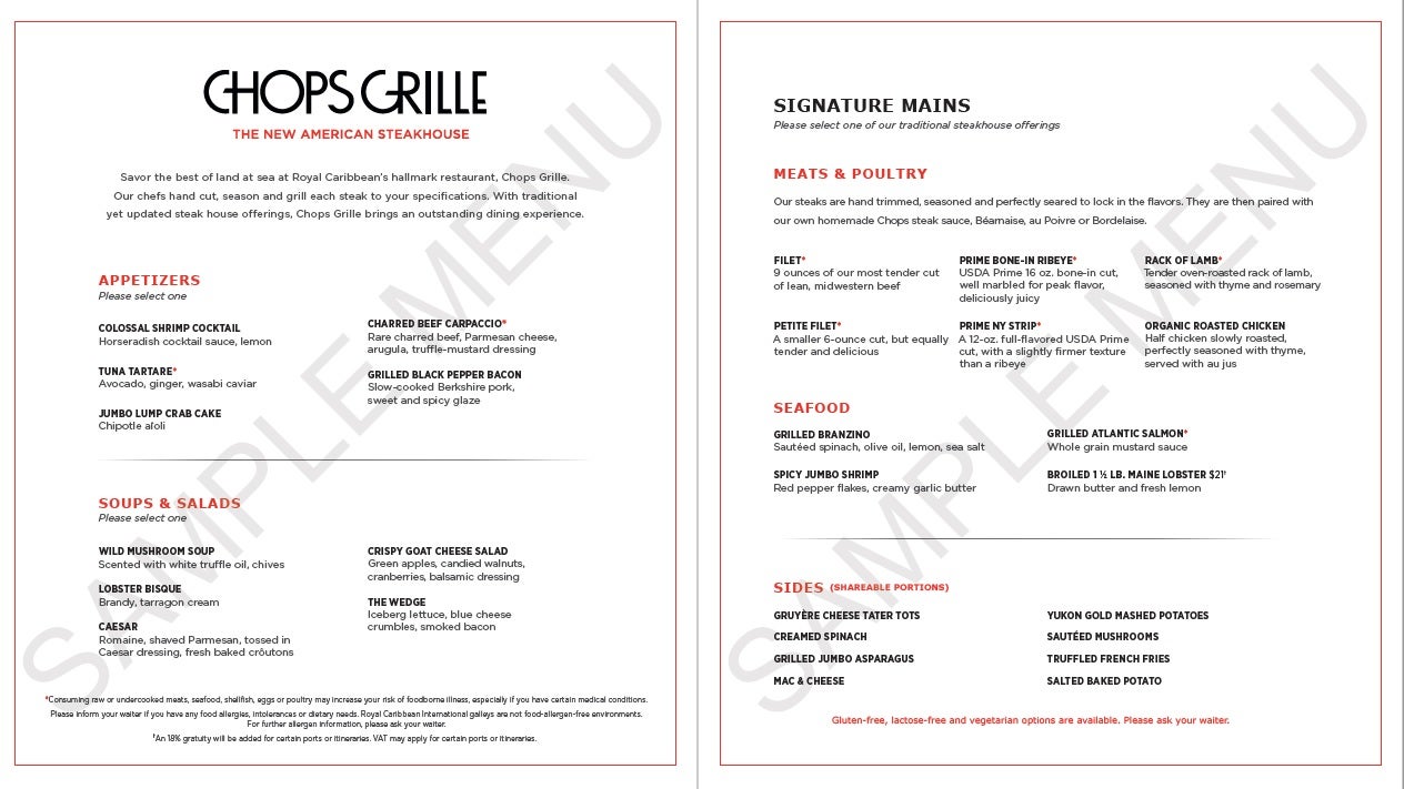 Chops Grille menu