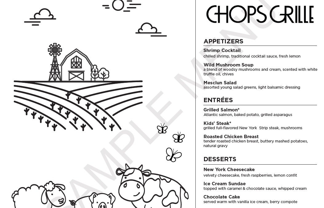 Chops Grill children's menu