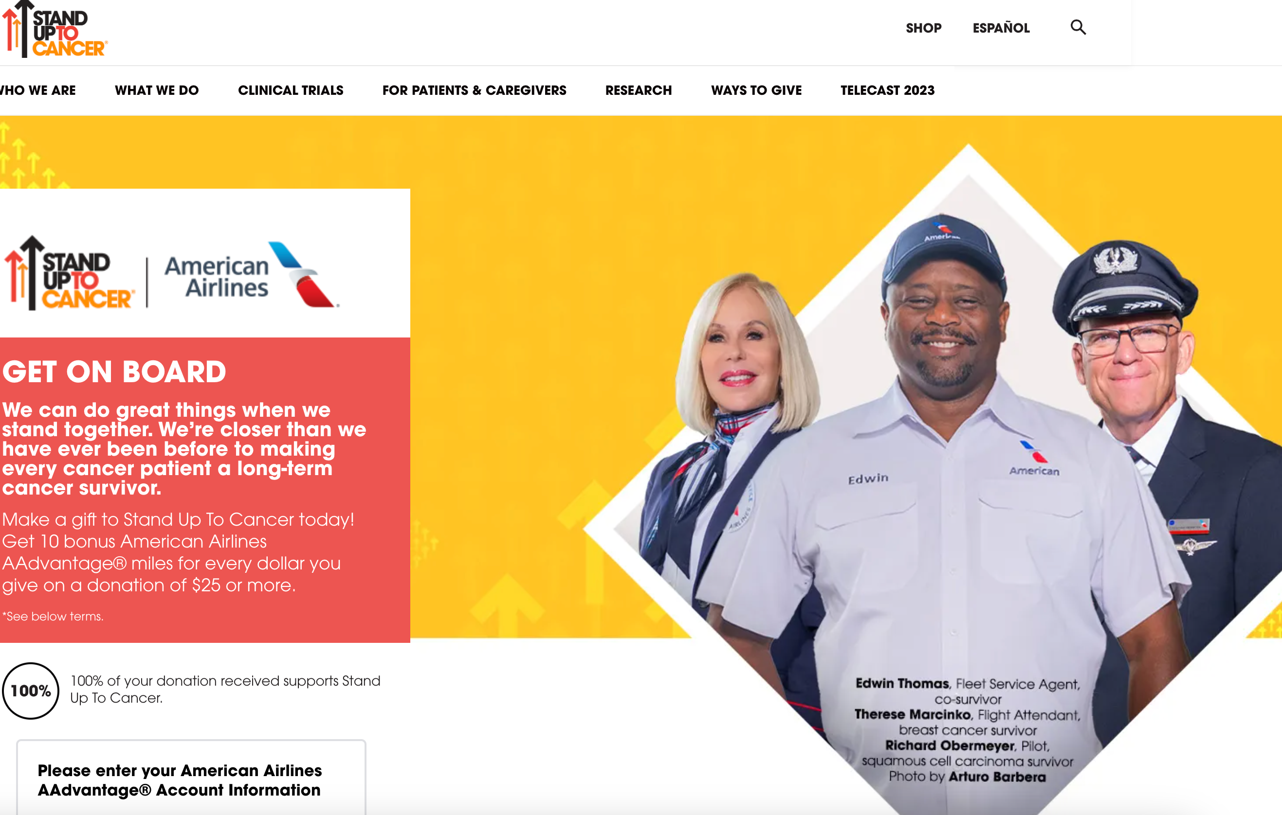 AA Stand up to Cancer homepage