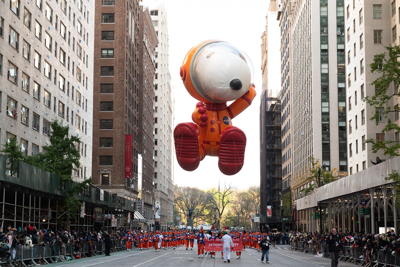 A view of the 'Astronaut Snoopy' balloon at the 2022 Macy's Thanksgiving Day Parade
