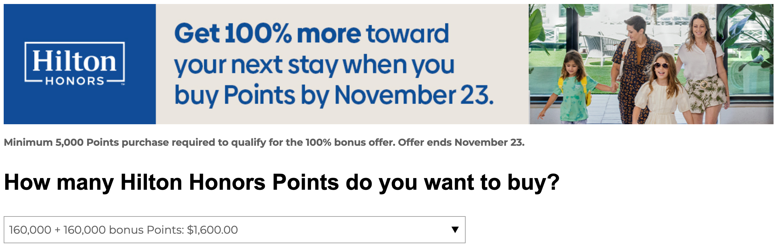 Buy Hilton points with a 100% bonus