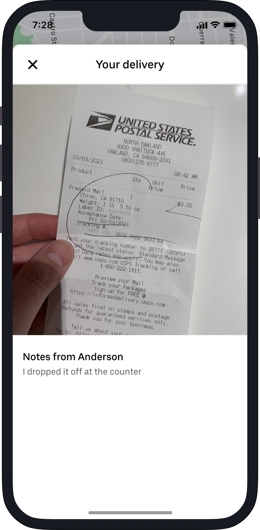 uber package receipt