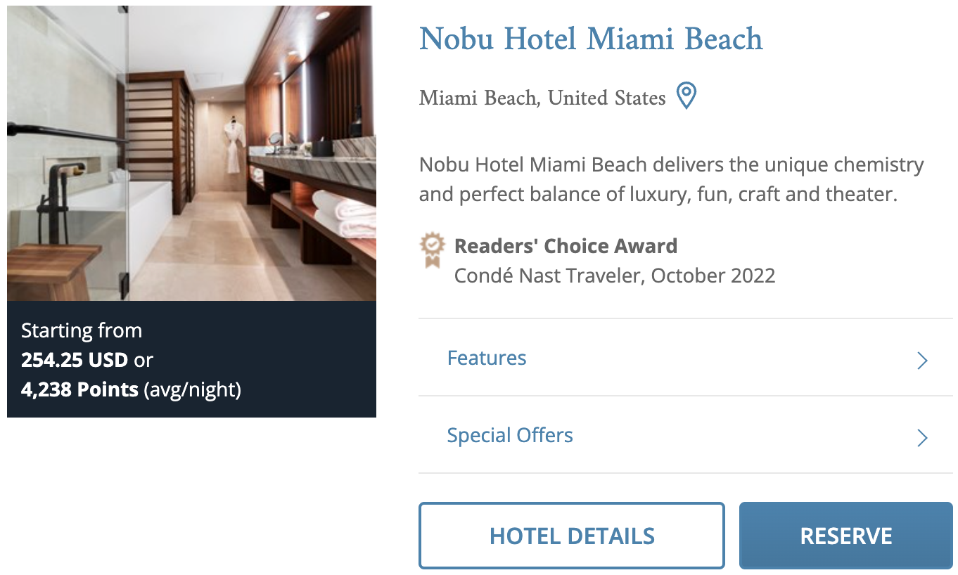 Nobu Hotel MIA points