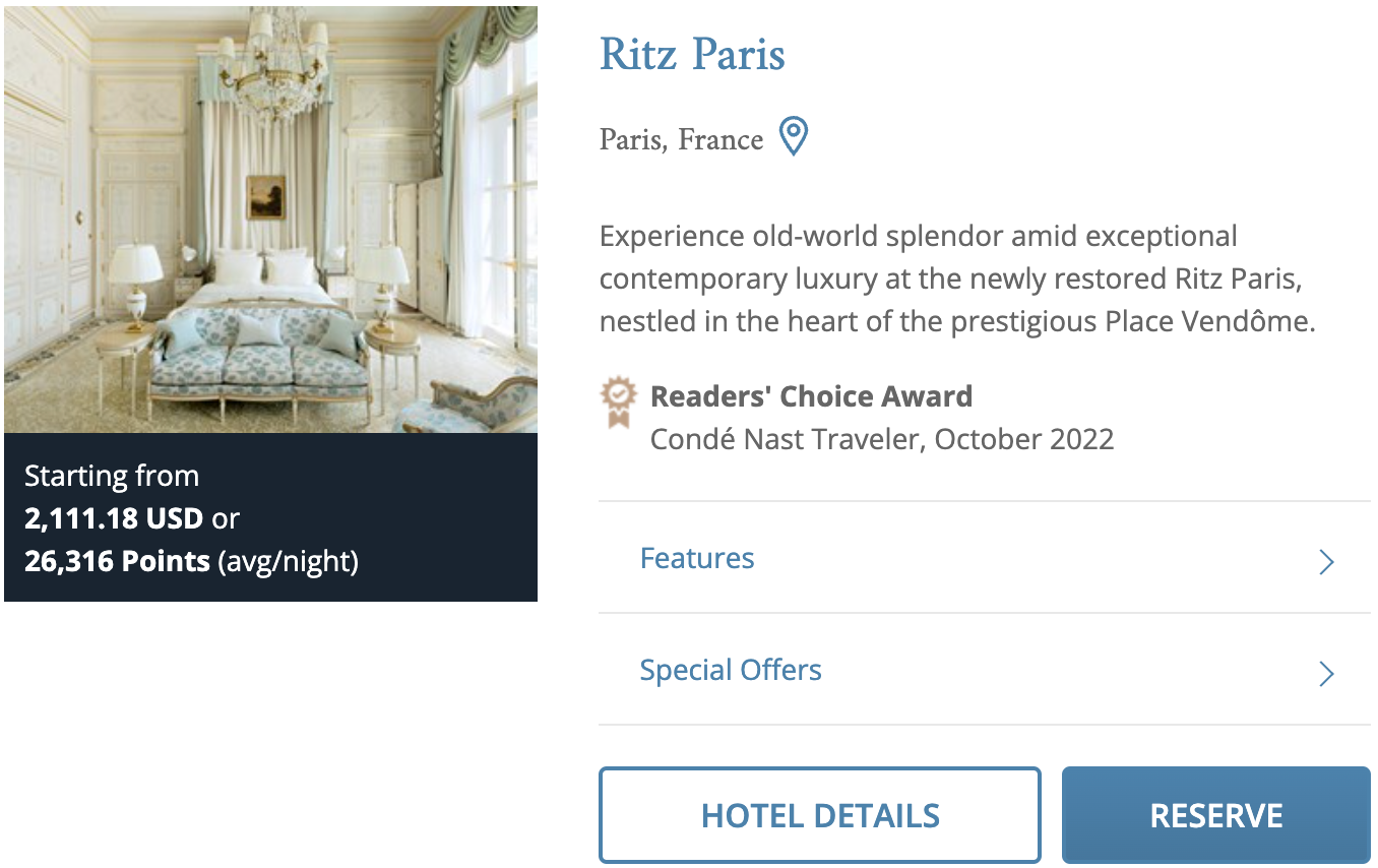 Ritz Paris on LHW points