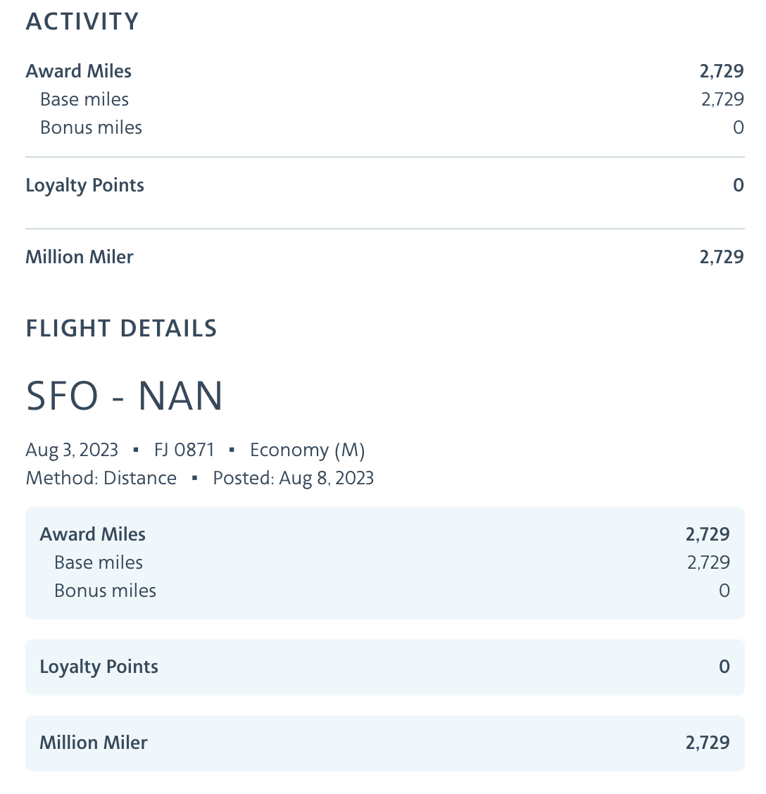 SFO-NAN AA earnings