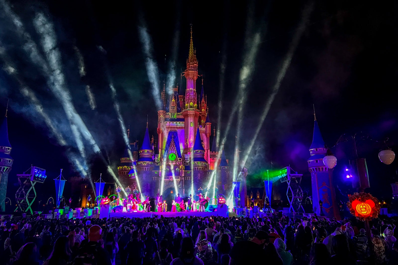 Cinderella Castle lit up for Halloween