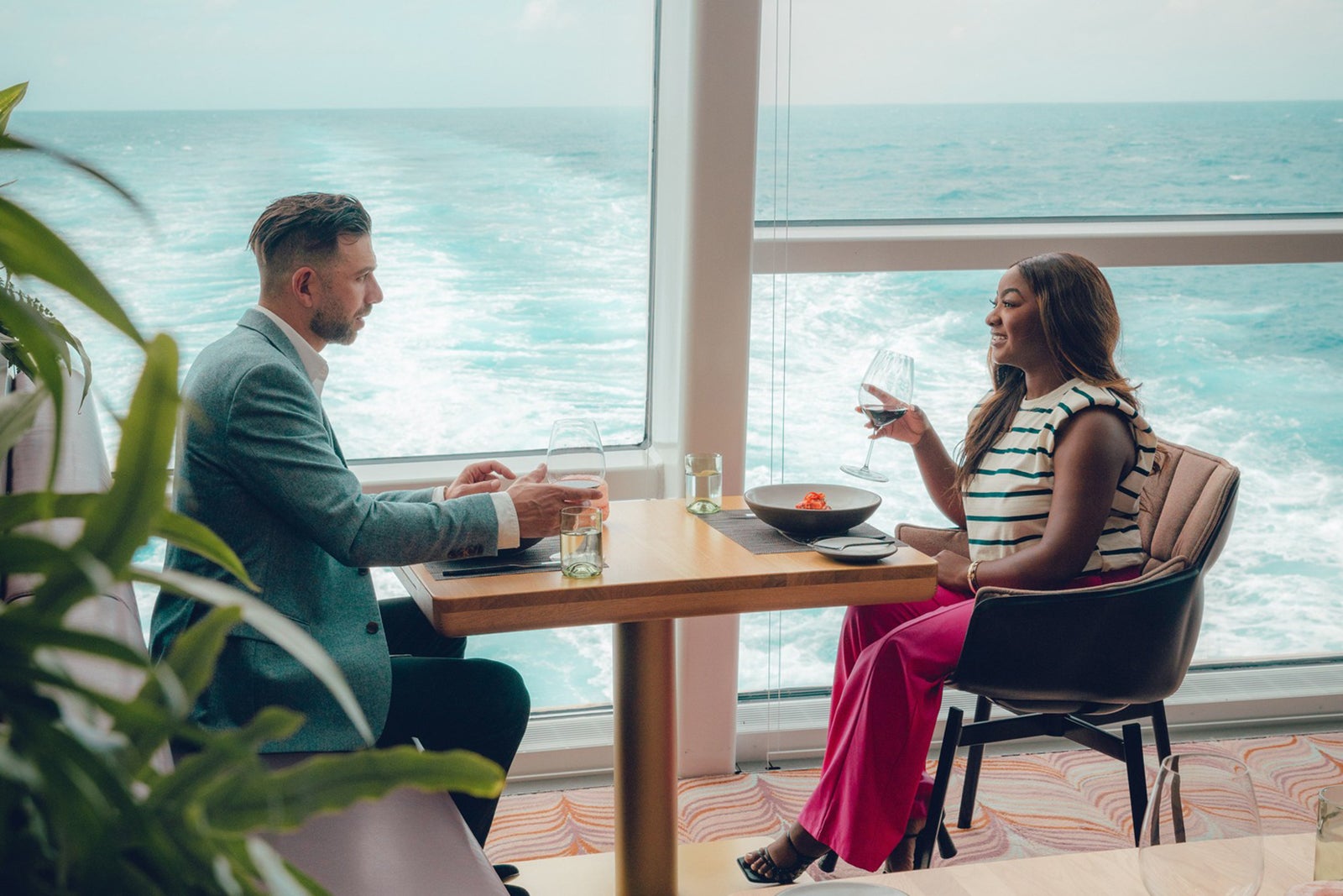 Couple having alfresco dinner on cruise ship Celebrity