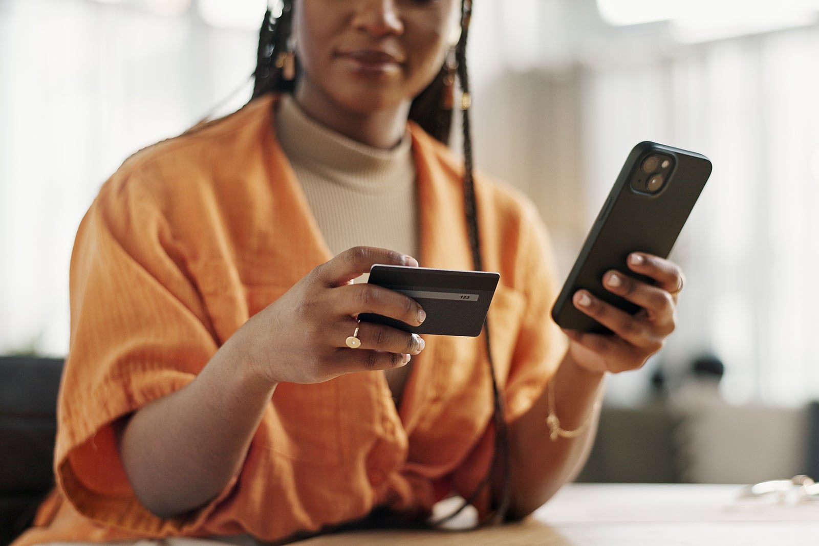 Woman using a card