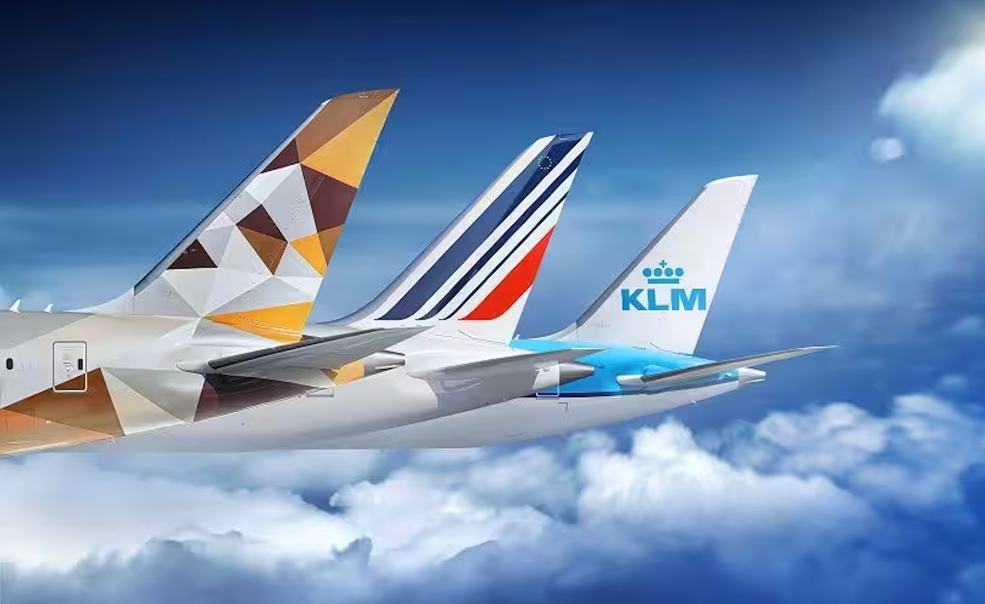 Etihad, Air France and KLM tails