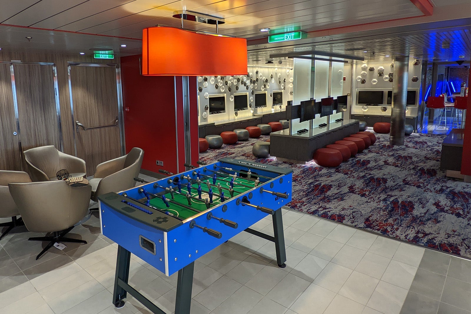 Cruise ship teen club with foosball table and video games