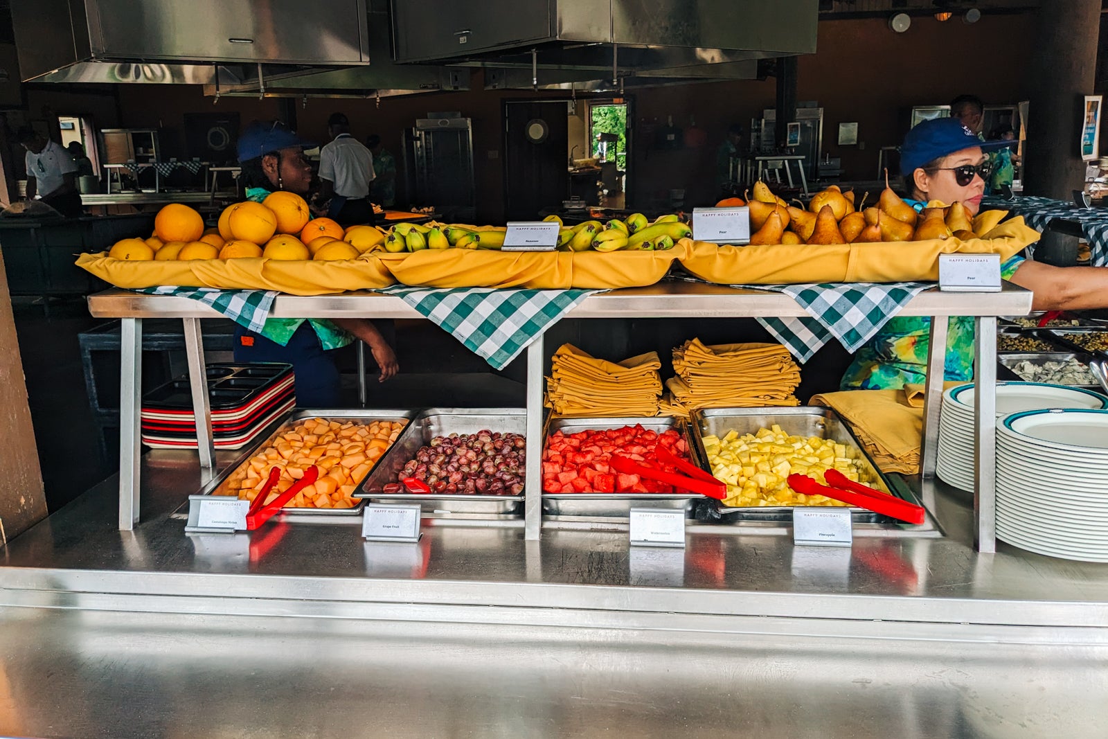 Buffet of fruit at Castaway Cay lunch spot