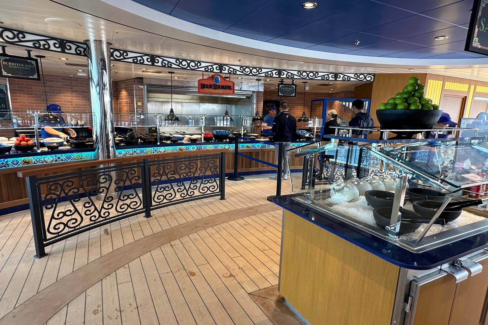 A counter service burrito counter on a cruise ship