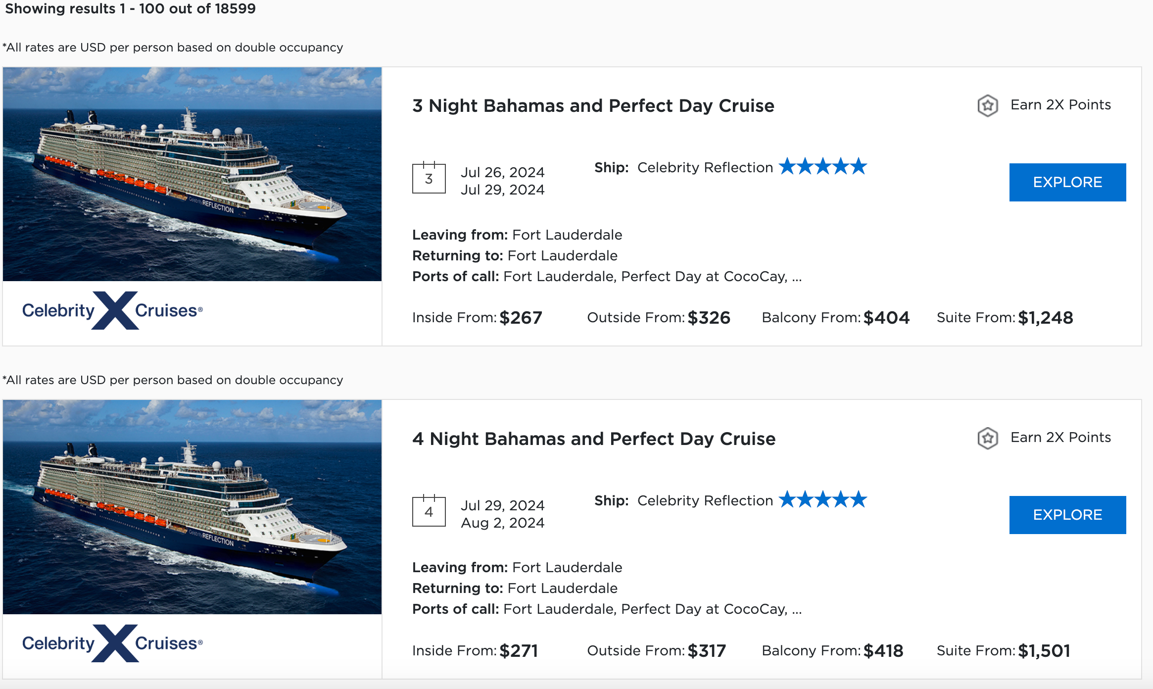 Amex Cruises search